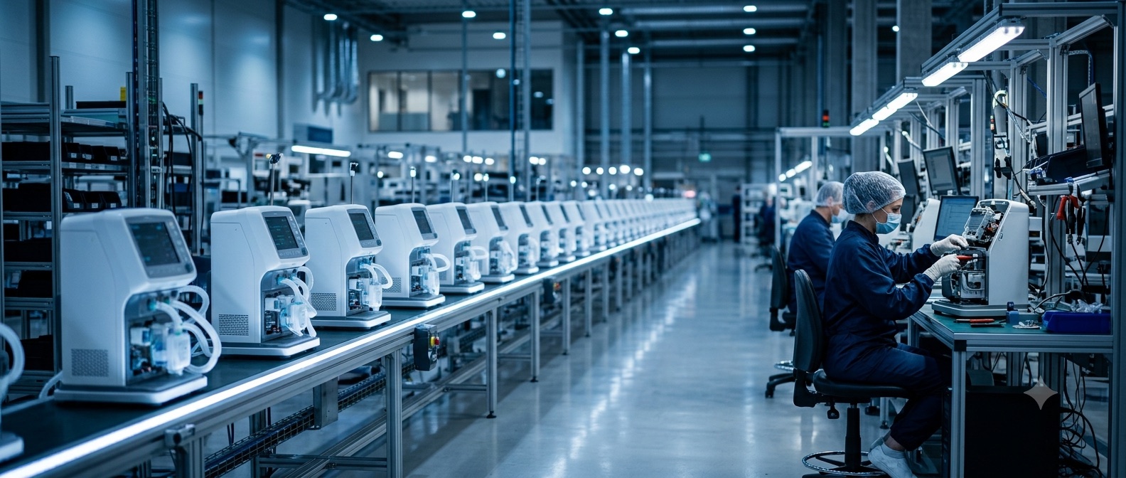 Medical device manufacturing line scaling production